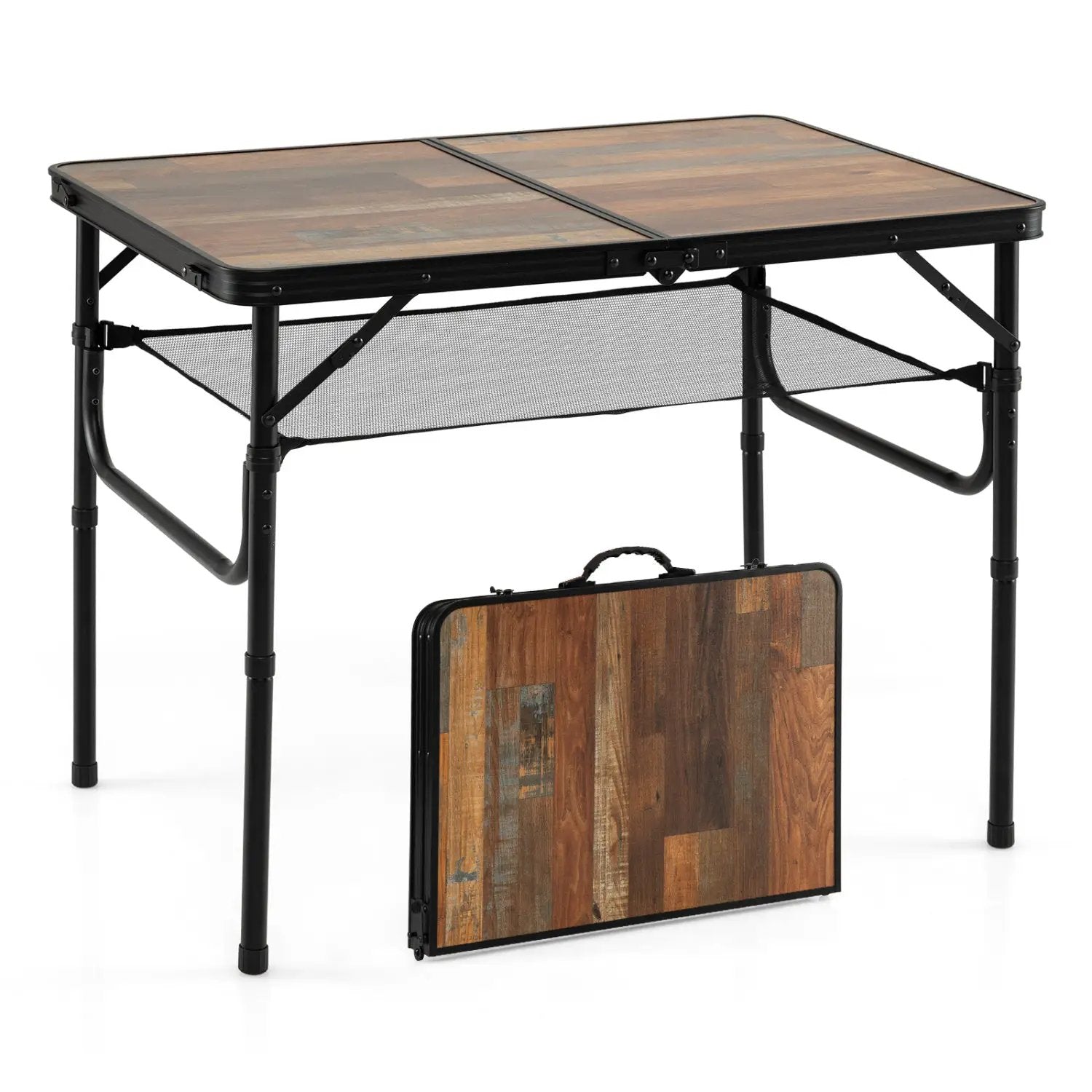 Folding Camping Table with Adjustable Heights Storage Net & Handle by DirectDeals