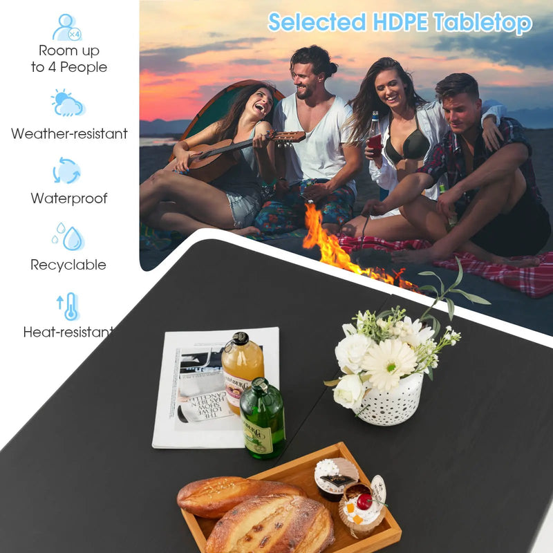 Folding Camping Table with All-Weather HDPE Tabletop and Rustproof Steel Frame by DirectDeals