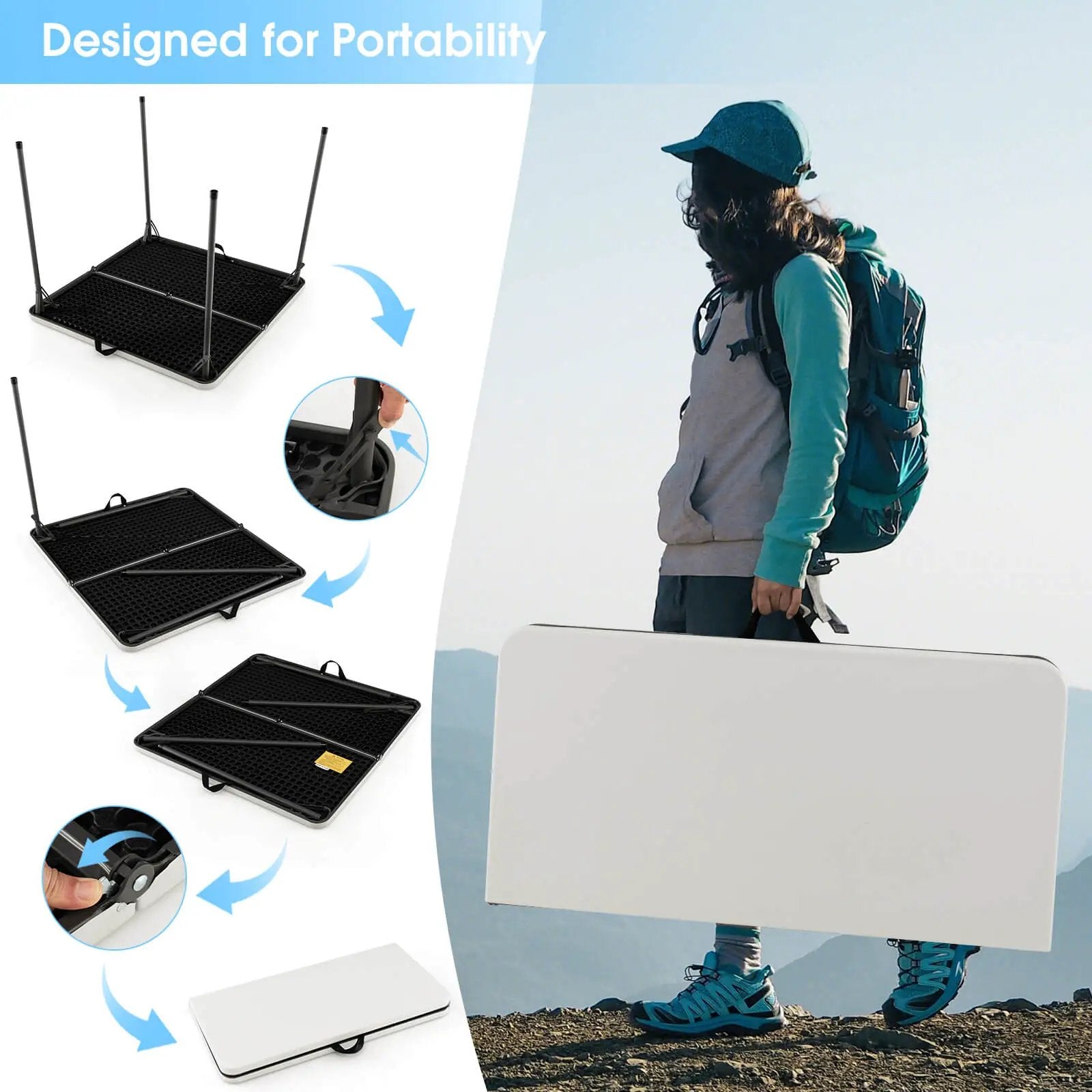 Folding Camping Table with All-Weather HDPE Tabletop and Rustproof Steel Frame by DirectDeals