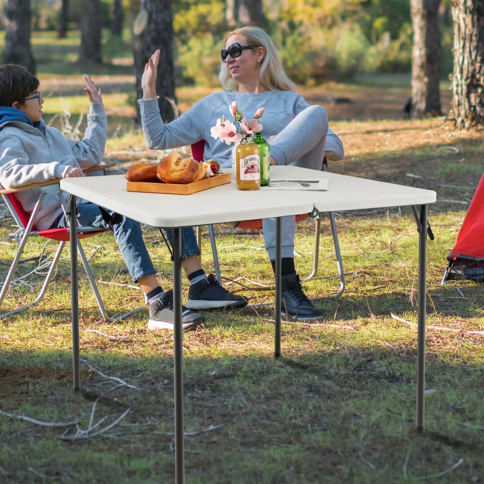 Folding Camping Table with All-Weather HDPE Tabletop and Rustproof Steel Frame by DirectDeals