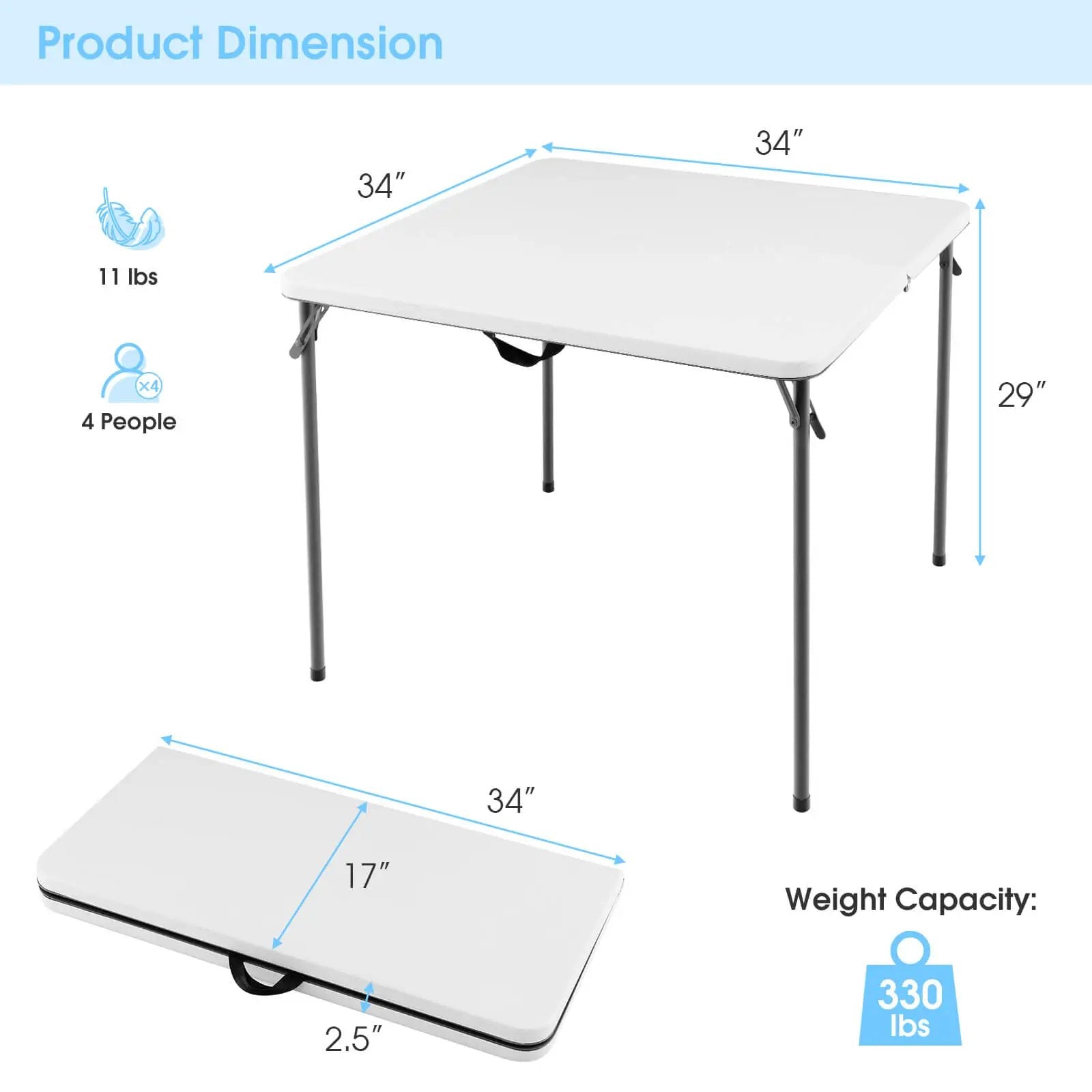 Folding Camping Table with All-Weather HDPE Tabletop and Rustproof Steel Frame by DirectDeals