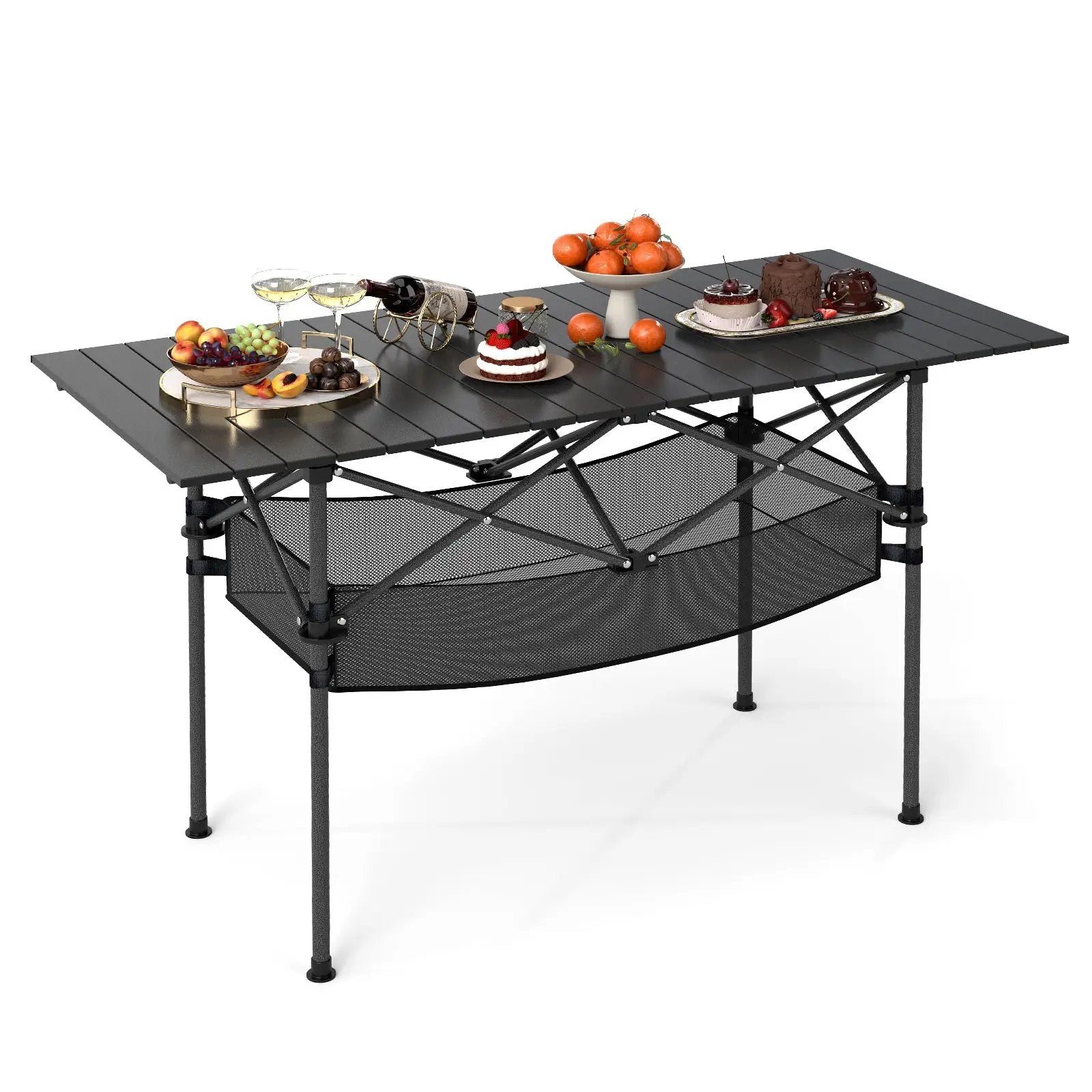 Patio Folding Camping Table with Roll-up Tabletop and Mesh Basket by DirectDeals