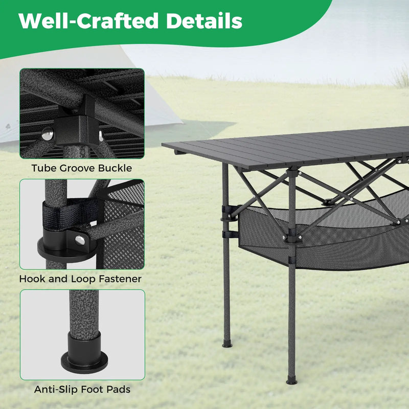 Patio Folding Camping Table with Roll-up Tabletop and Mesh Basket by DirectDeals