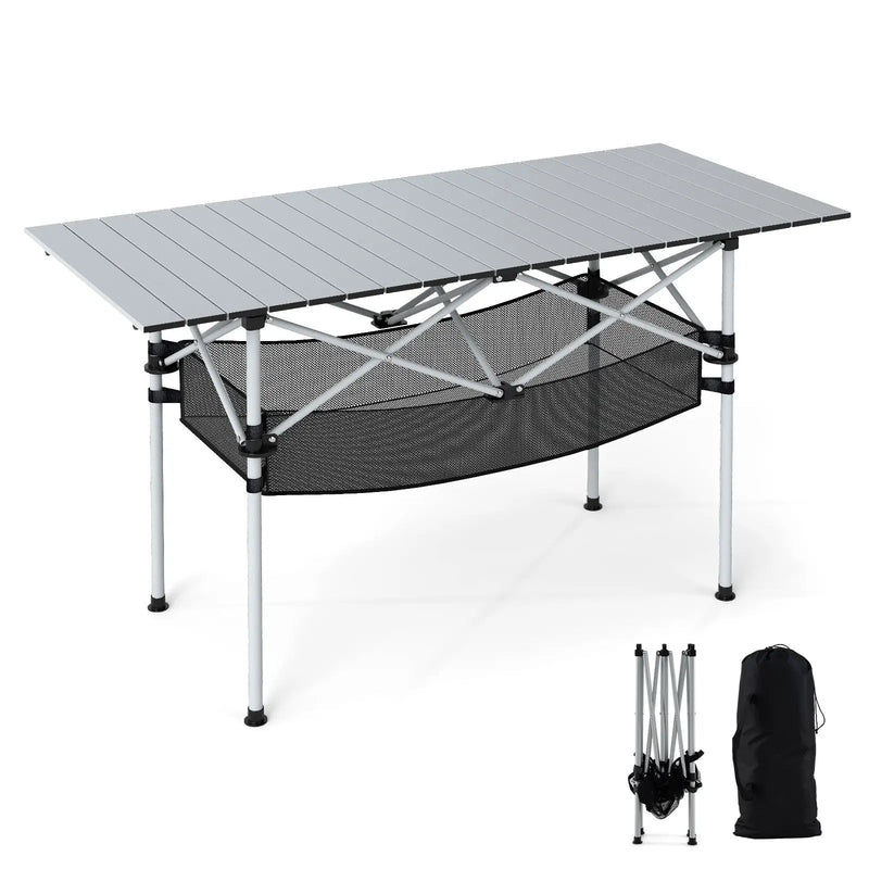 Patio Folding Camping Table with Roll-up Tabletop and Mesh Basket by DirectDeals