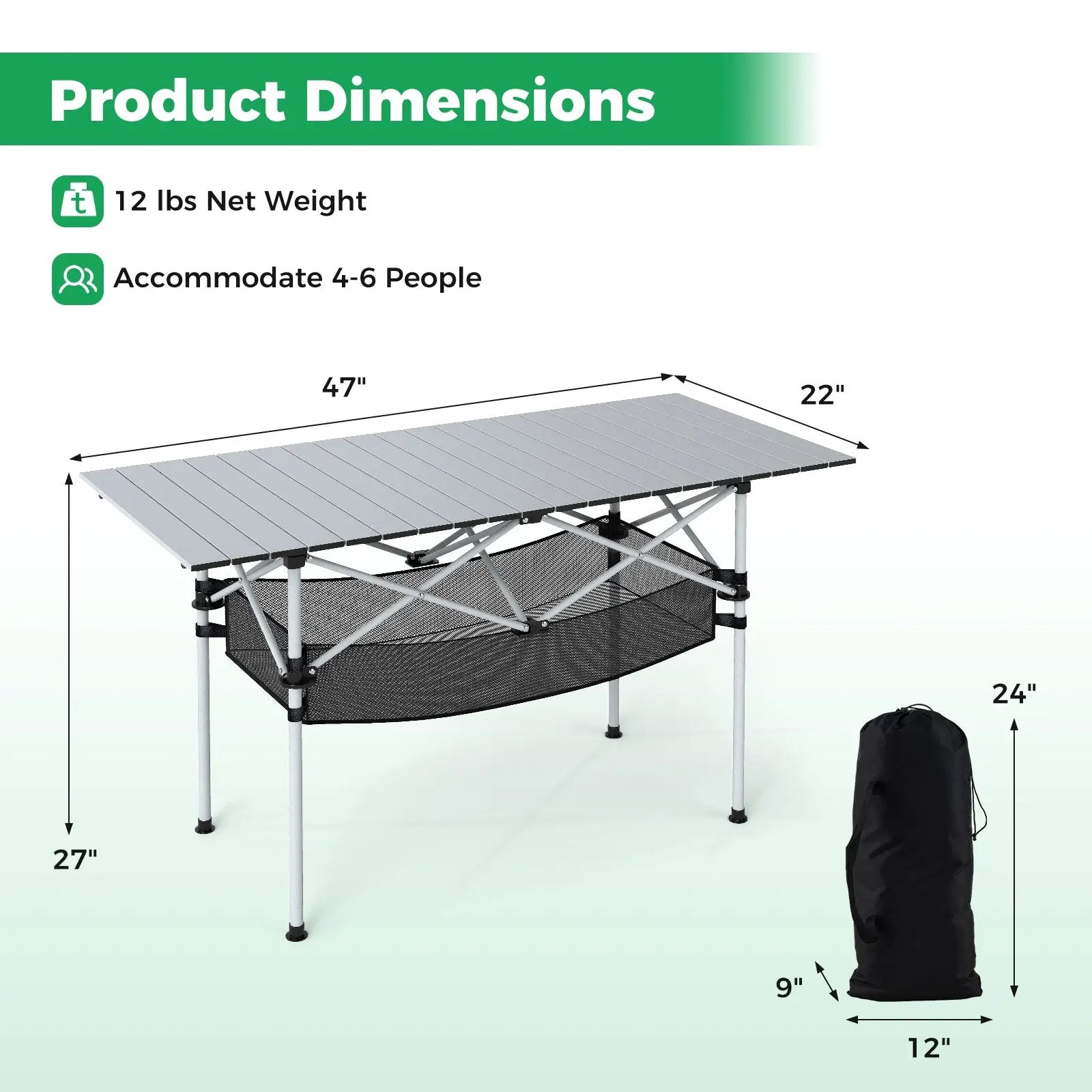 Patio Folding Camping Table with Roll-up Tabletop and Mesh Basket by DirectDeals