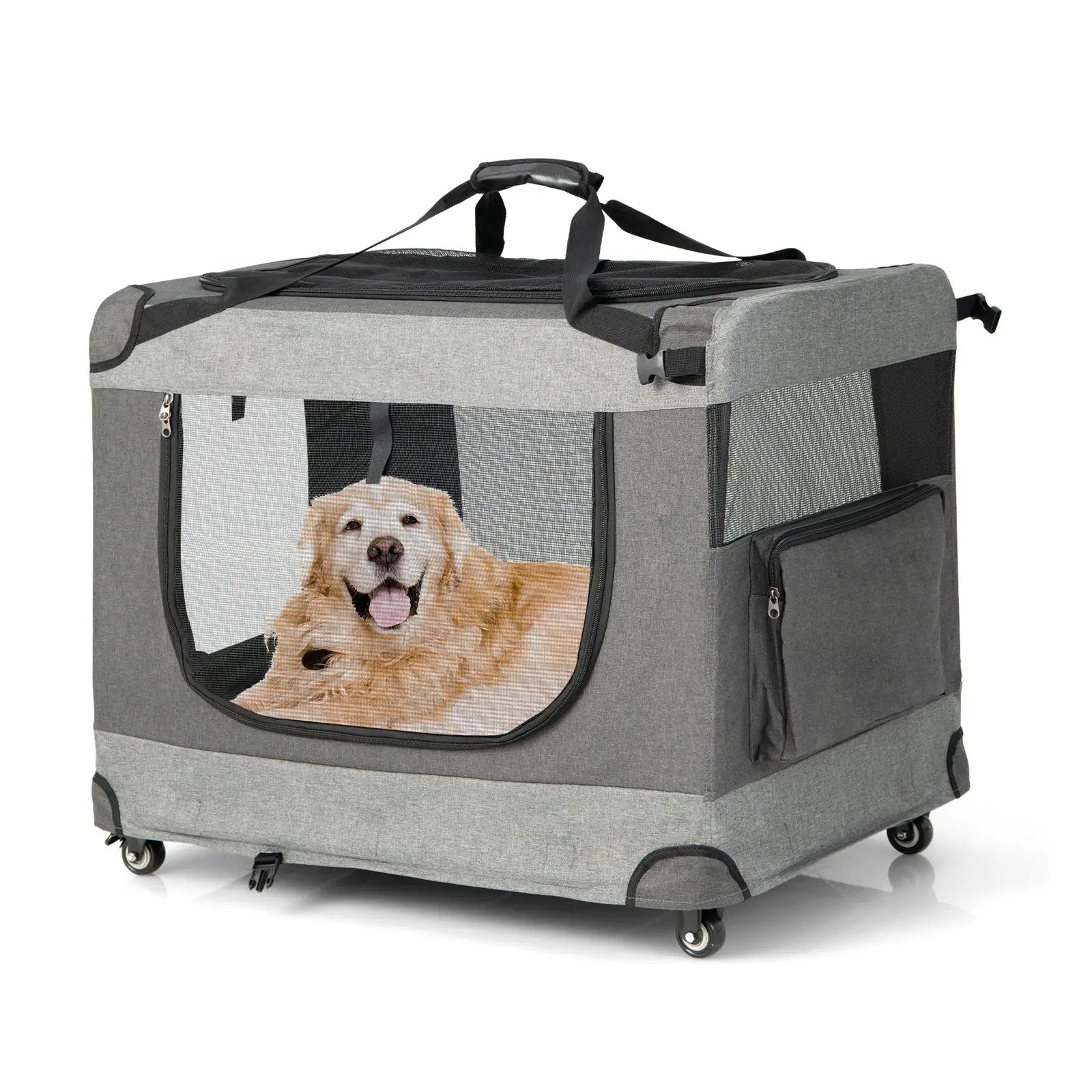 Portable Folding Dog Soft Crate Cat Carrier with 4 Lockable Wheels by DirectDeals