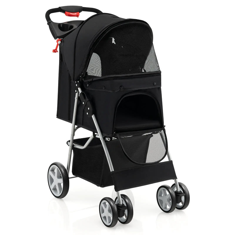 Folding Pet Stroller with Storage Basket and Adjustable Canopy by DirectDeals