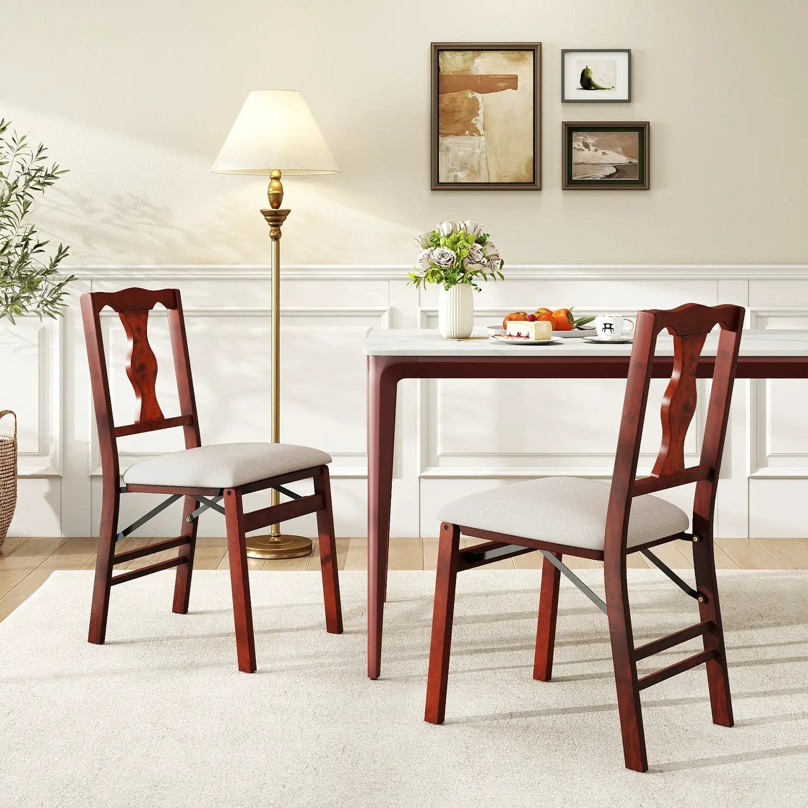 Folding Chairs Set of 2 Upholstered Dining Chairs with Comfy Padded Seats-Brown by DirectDeals