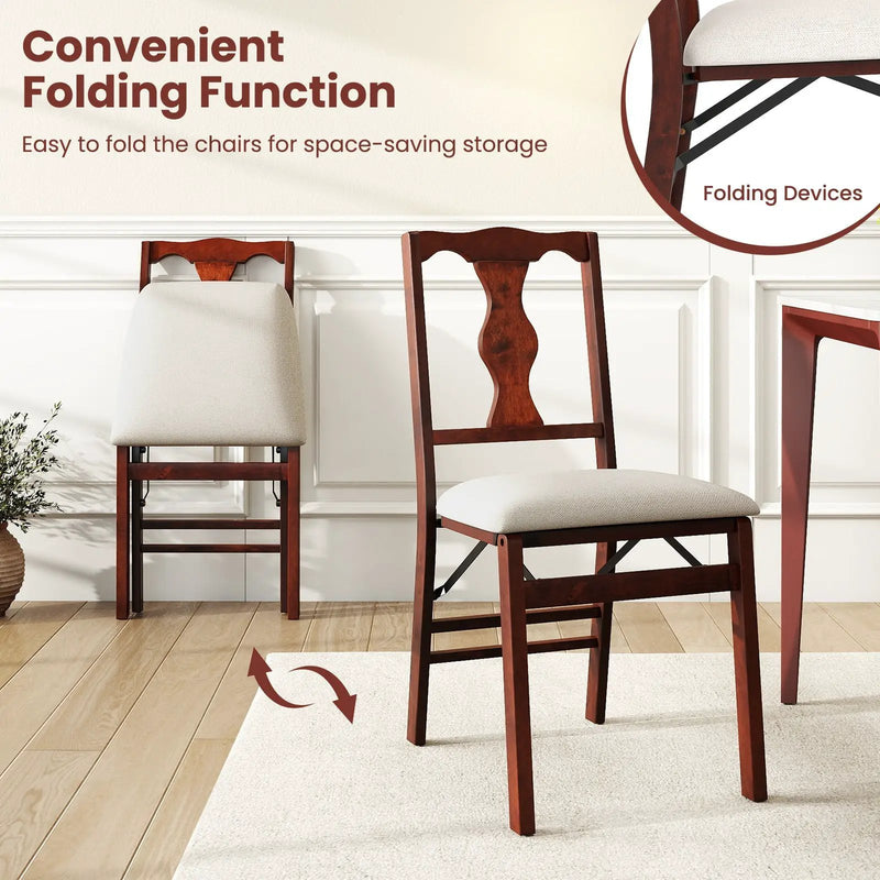 Folding Chairs Set of 2 Upholstered Dining Chairs with Comfy Padded Seats-Brown by DirectDeals