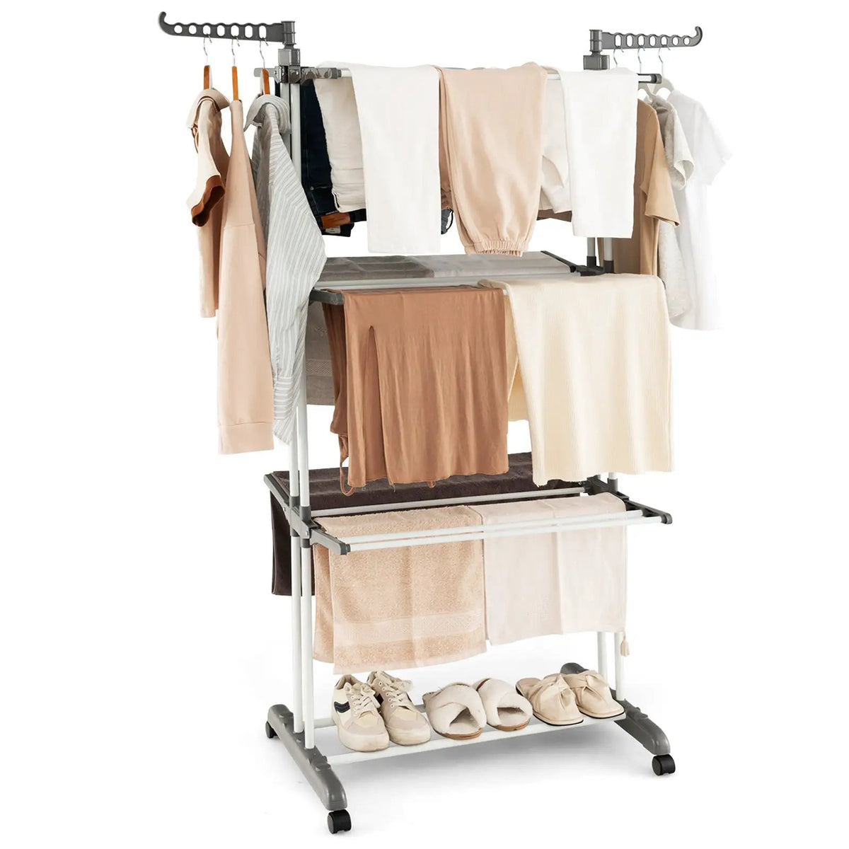4-tier Clothes Drying Rack with Rotatable Side Wings and Collapsible Shelves, photo 3 of 9