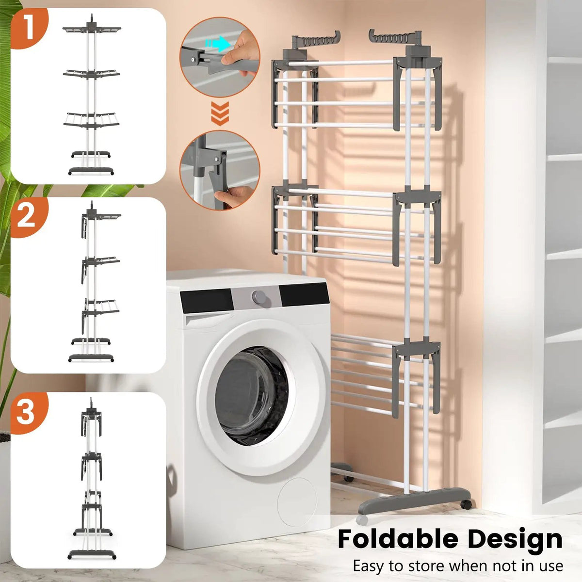 4-tier Clothes Drying Rack with Rotatable Side Wings and Collapsible Shelves, photo 6 of 9