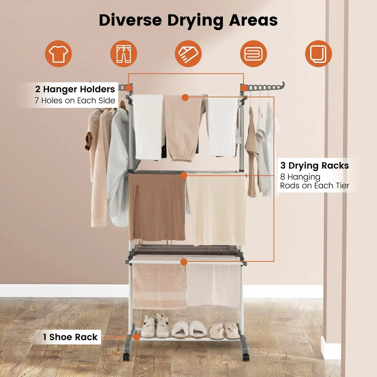 4-tier Clothes Drying Rack with Rotatable Side Wings and Collapsible Shelves, photo 7 of 9