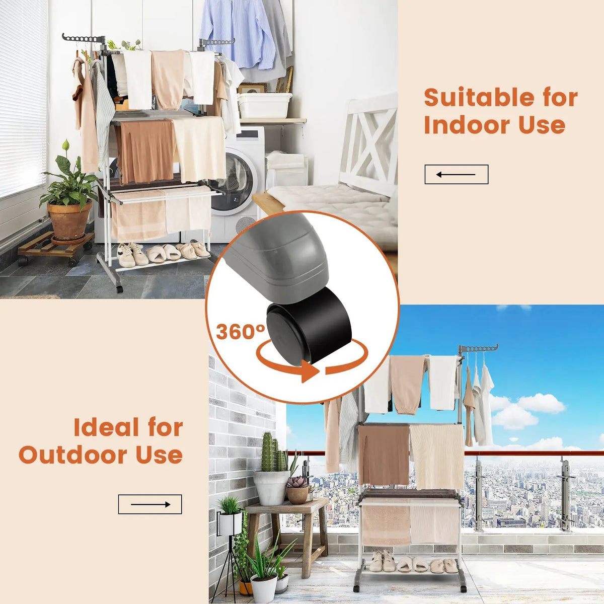 4-tier Clothes Drying Rack with Rotatable Side Wings and Collapsible Shelves, photo 8 of 9