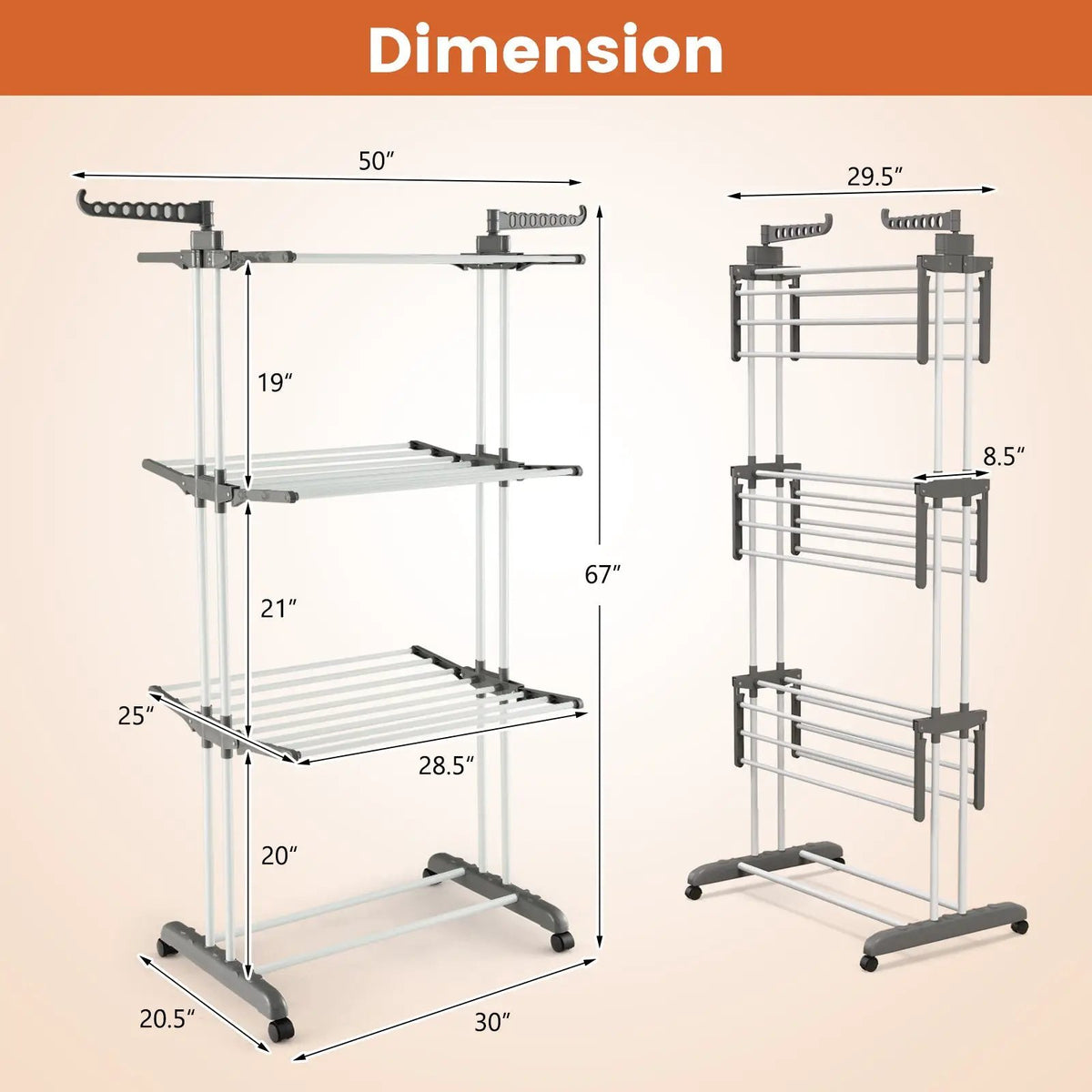 4-tier Clothes Drying Rack with Rotatable Side Wings and Collapsible Shelves, photo 5 of 9