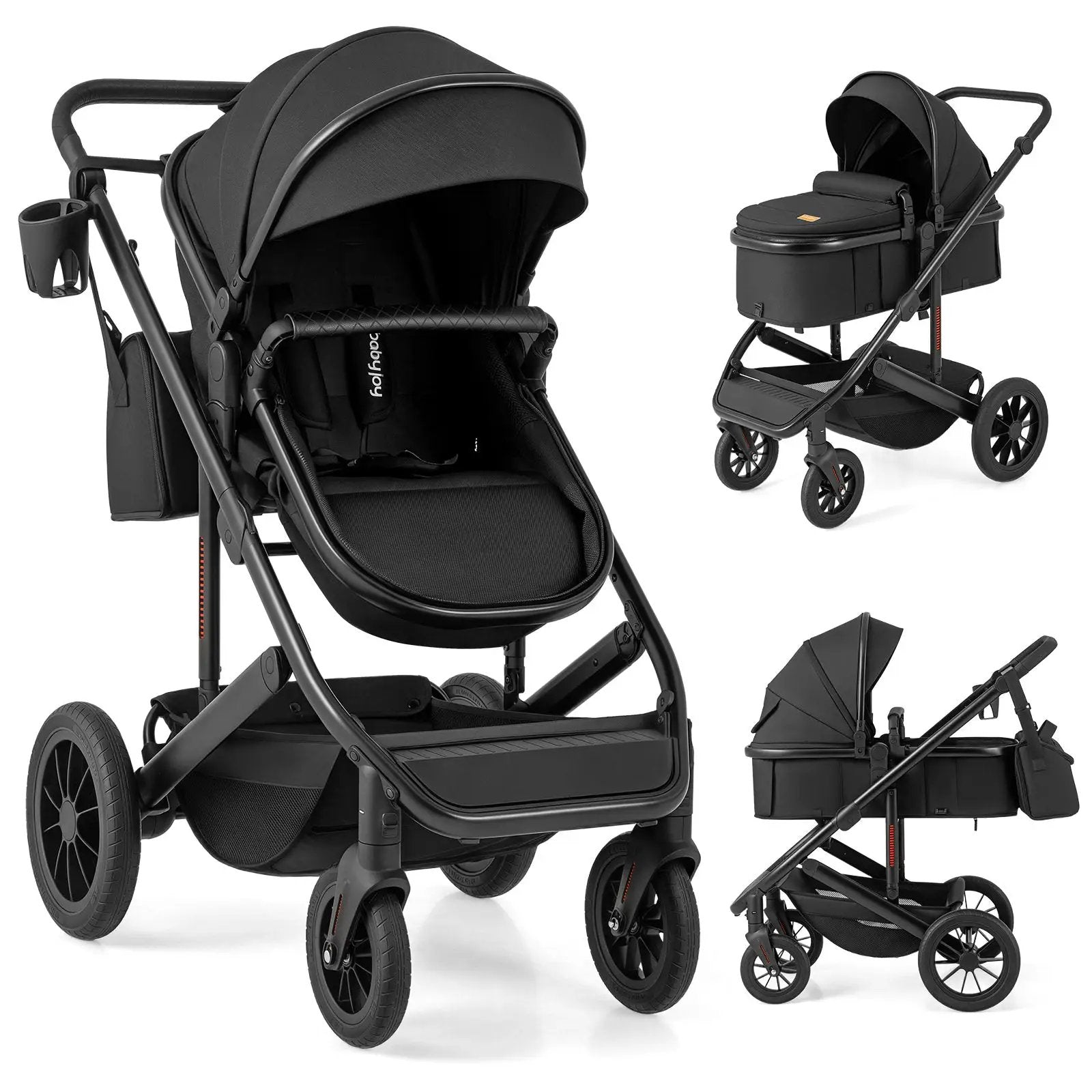 3-in-1 Folding Convertible Newborn Stroller with Detachable Bassinet by DirectDeals