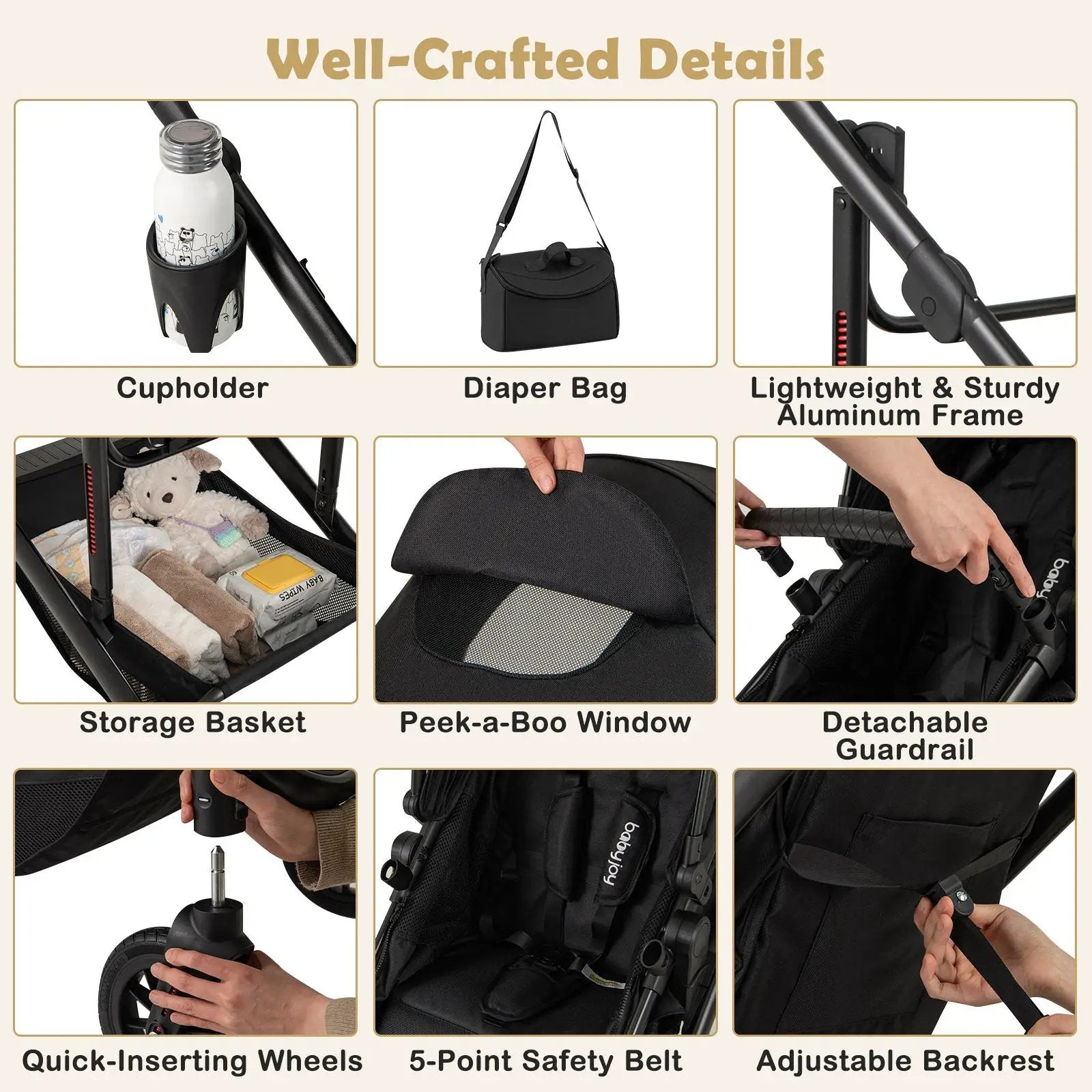 3-in-1 Folding Convertible Newborn Stroller with Detachable Bassinet by DirectDeals