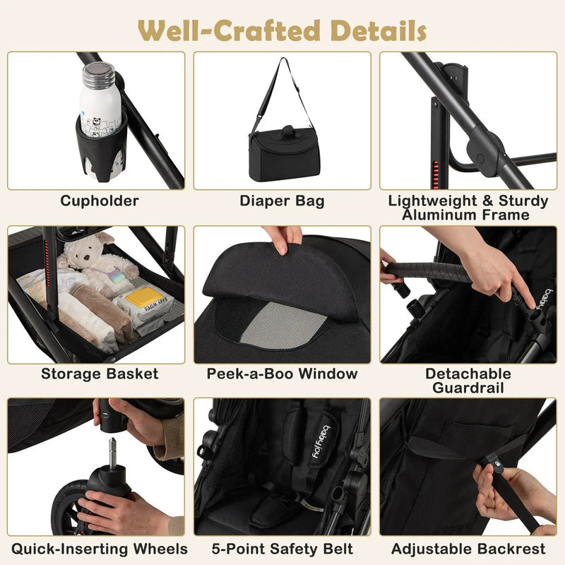 3-in-1 Folding Convertible Newborn Stroller with Detachable Bassinet by DirectDeals