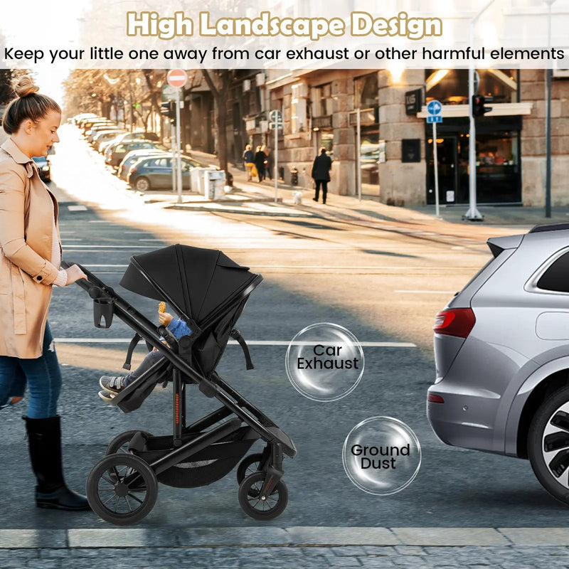 3-in-1 Folding Convertible Newborn Stroller with Detachable Bassinet by DirectDeals