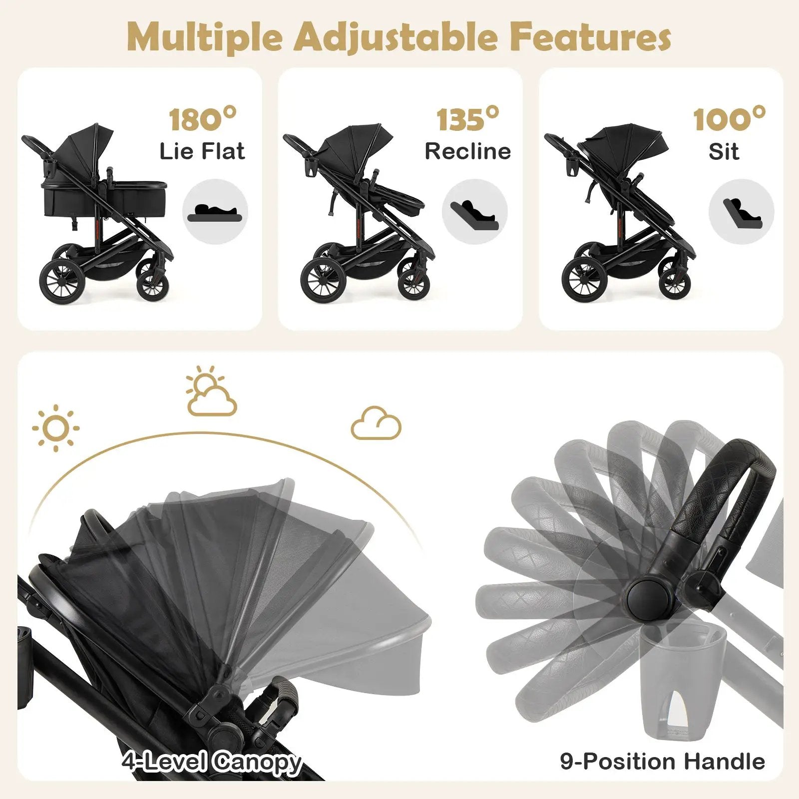 3-in-1 Folding Convertible Newborn Stroller with Detachable Bassinet by DirectDeals