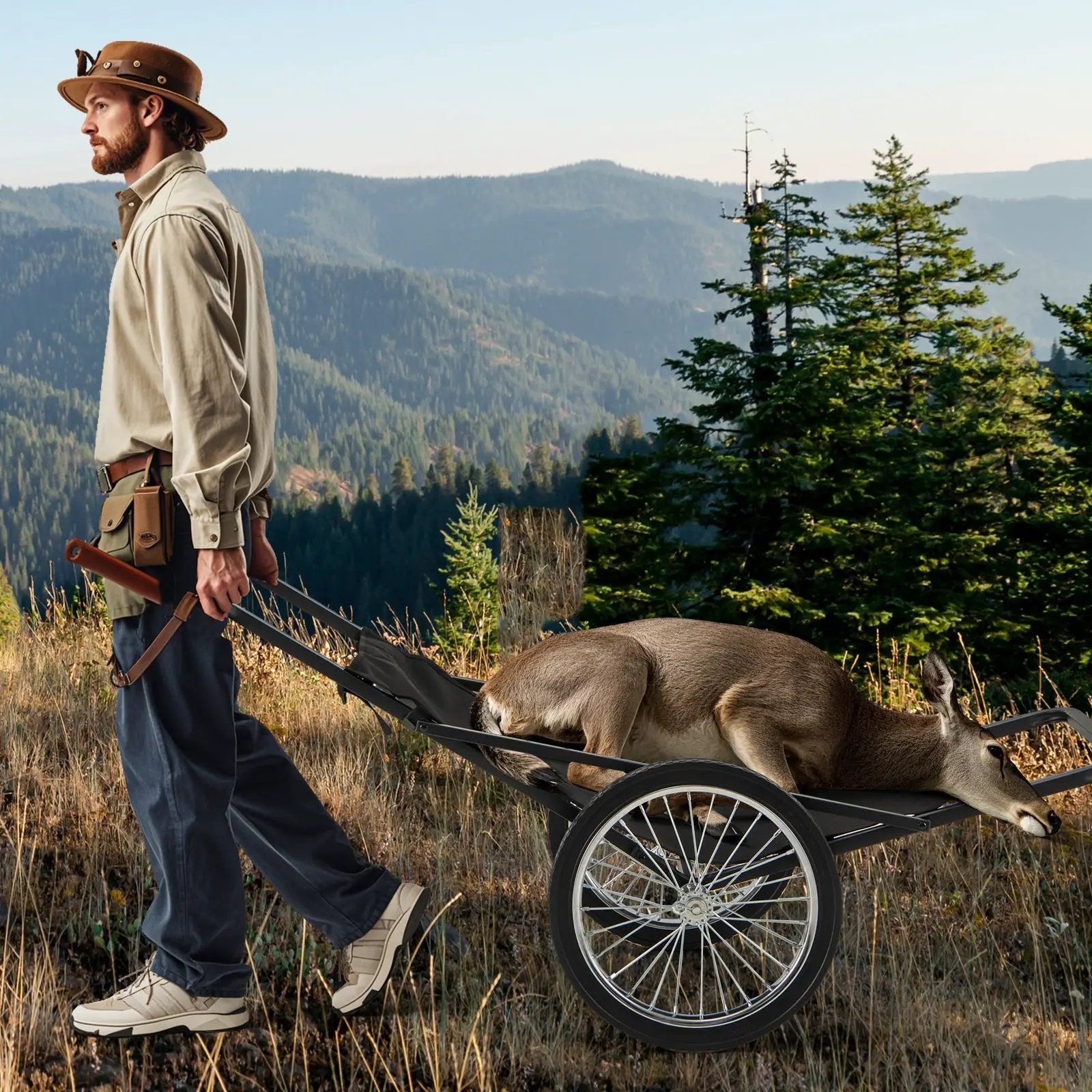 550 LBS Folding Deer Game Cart with Polyester Liner for Hunting by DirectDeals