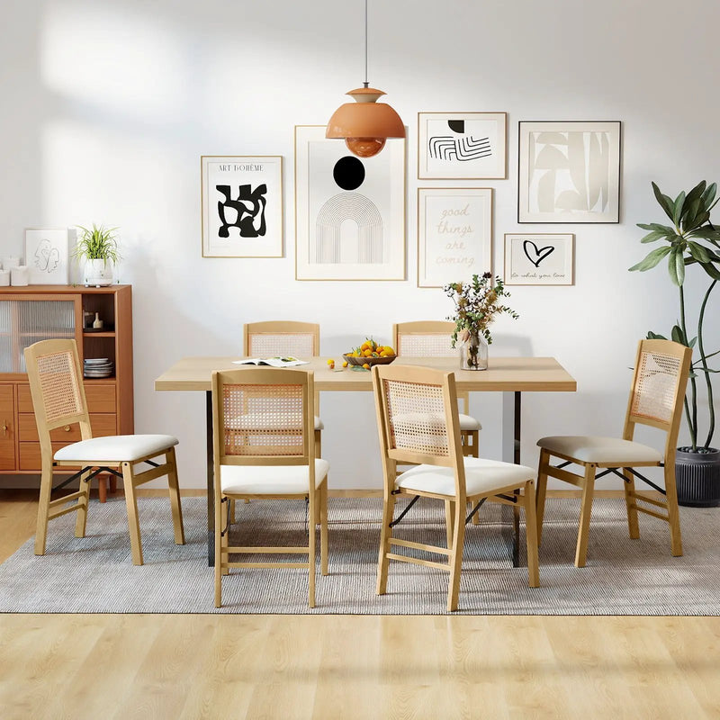 Folding Dining Chairs Set of 4 Rubber Wood Chairs with Linen Padded Seat by DirectDeals