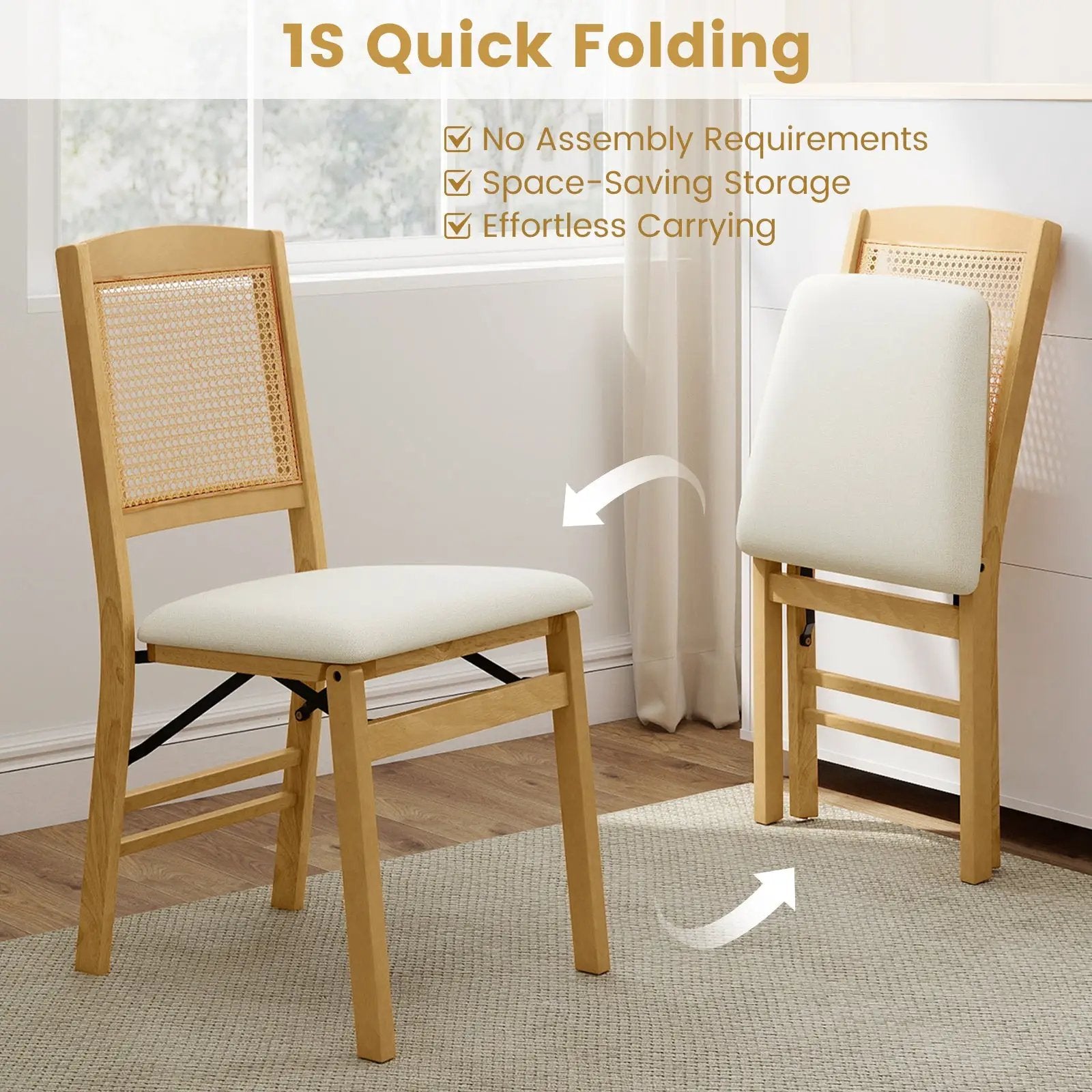 Folding Dining Chairs Set of 4 Rubber Wood Chairs with Linen Padded Seat by DirectDeals