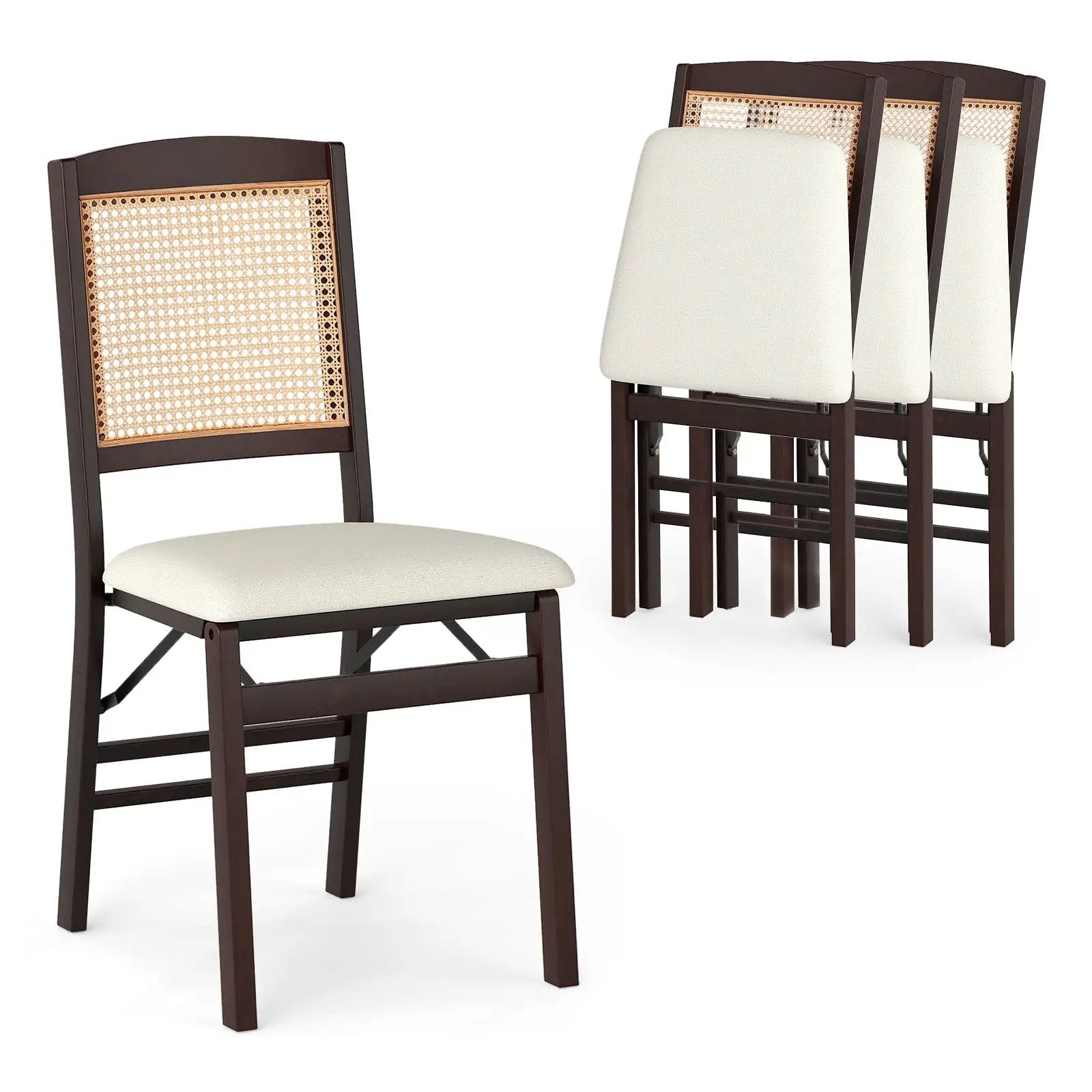Folding Dining Chairs Set of 4 Rubber Wood Chairs with Linen Padded Seat by DirectDeals
