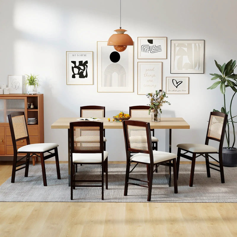 Folding Dining Chairs Set of 4 Rubber Wood Chairs with Linen Padded Seat by DirectDeals