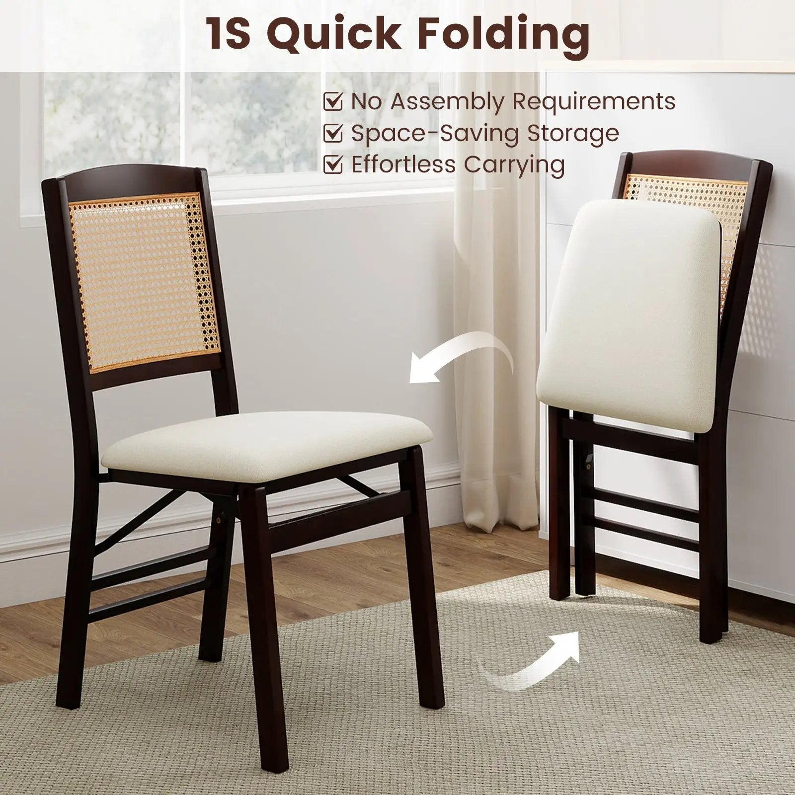 Folding Dining Chairs Set of 4 Rubber Wood Chairs with Linen Padded Seat by DirectDeals