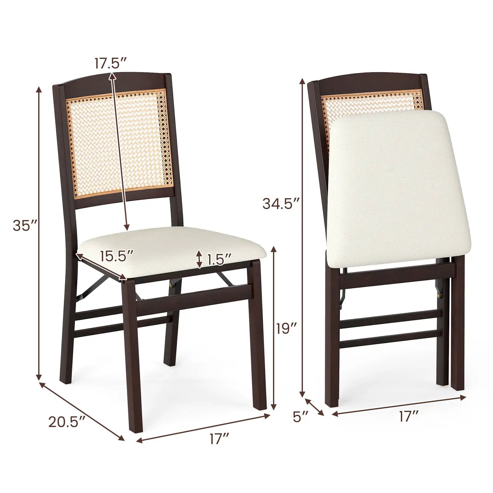 Folding Dining Chairs Set of 4 Rubber Wood Chairs with Linen Padded Seat by DirectDeals