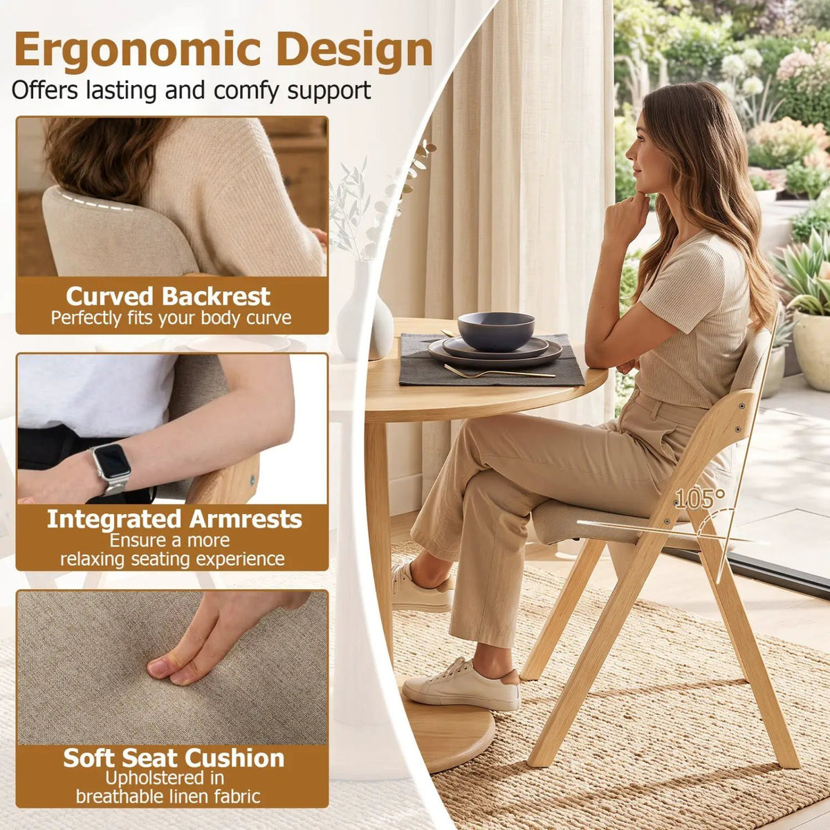 Folding Dining Chairs Set of 2 with Cushioned Seats, photo 14 of 15