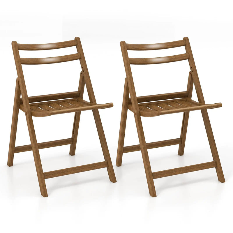 Folding Dining Chair Set of 2 with Rubber Wood Frame and Slatted Seat-Walnut by DirectDeals