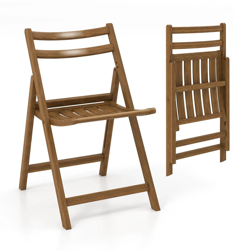 Folding Dining Chair Set of 2 with Rubber Wood Frame and Slatted Seat-Walnut by DirectDeals