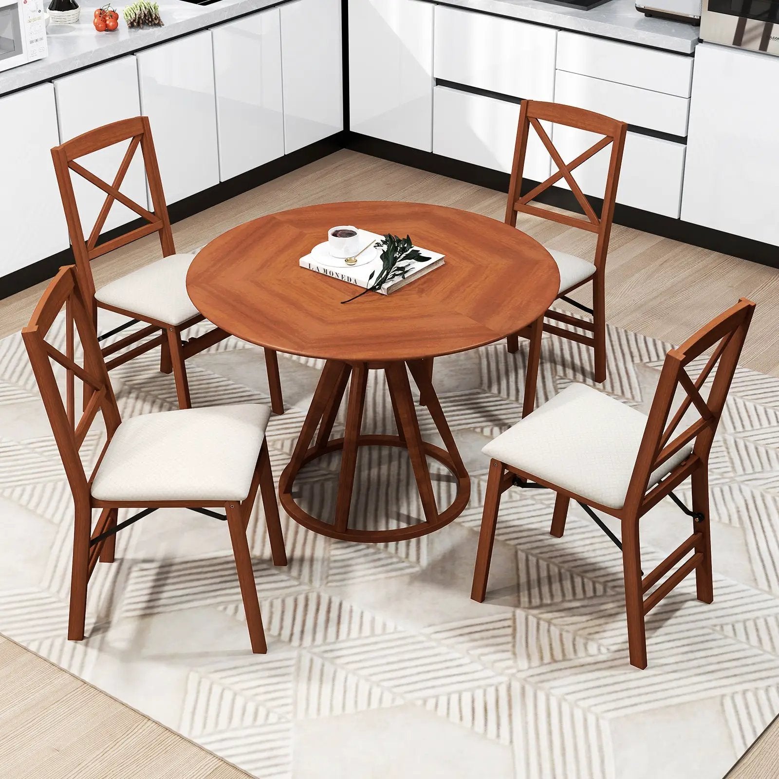 Folding Dining Chairs Set of 2 with Padded Seat and Rubber Wood Frame by DirectDeals