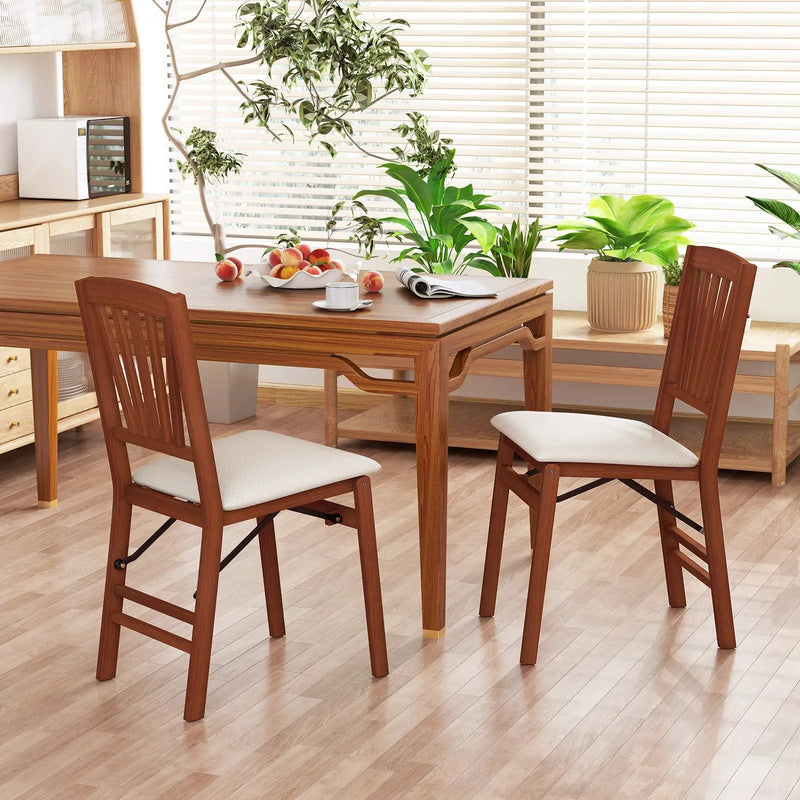 Folding Dining Chairs Set of 2 with Padded Seat and Rubber Wood Frame by DirectDeals