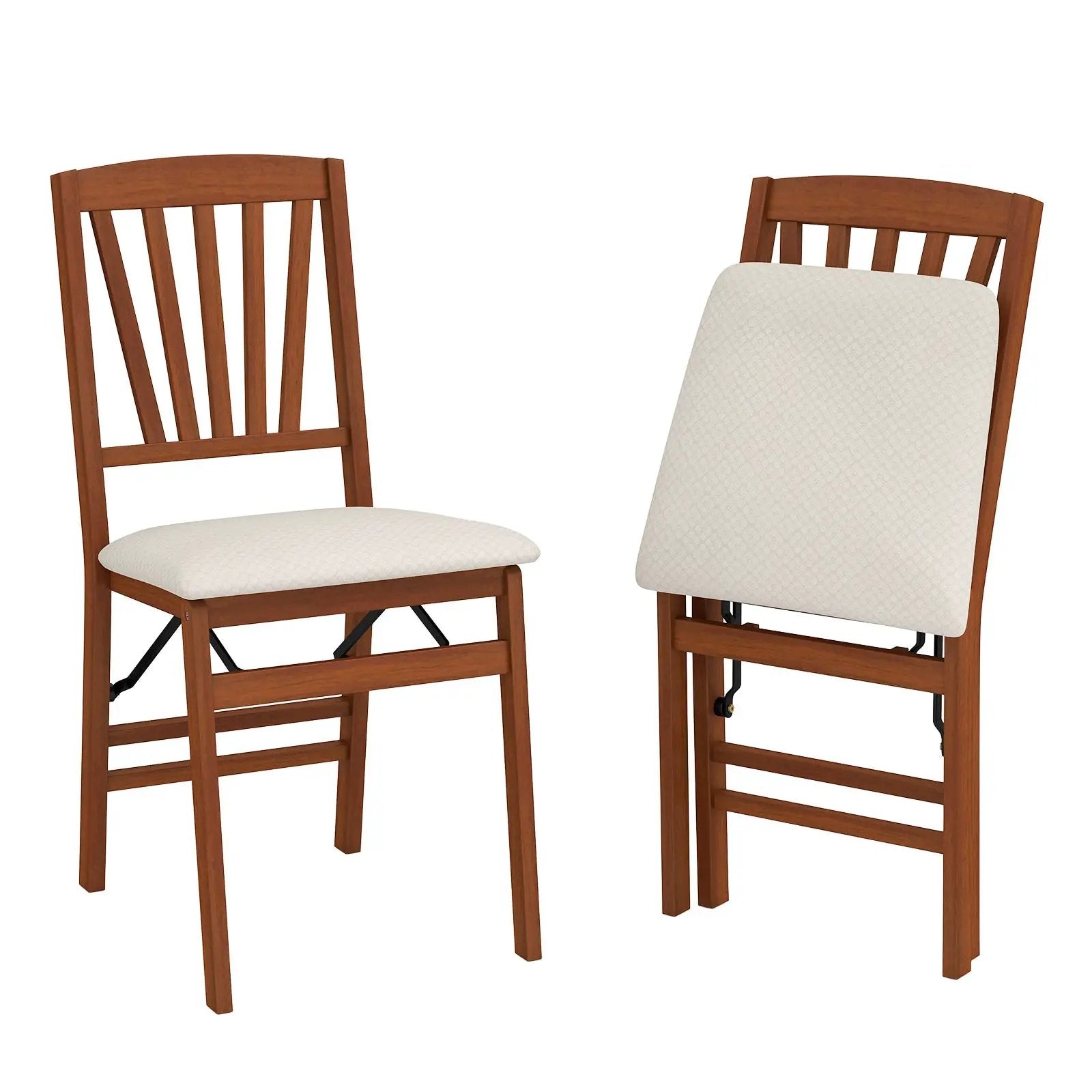 Folding Dining Chairs Set of 2 with Padded Seat and Rubber Wood Frame by DirectDeals