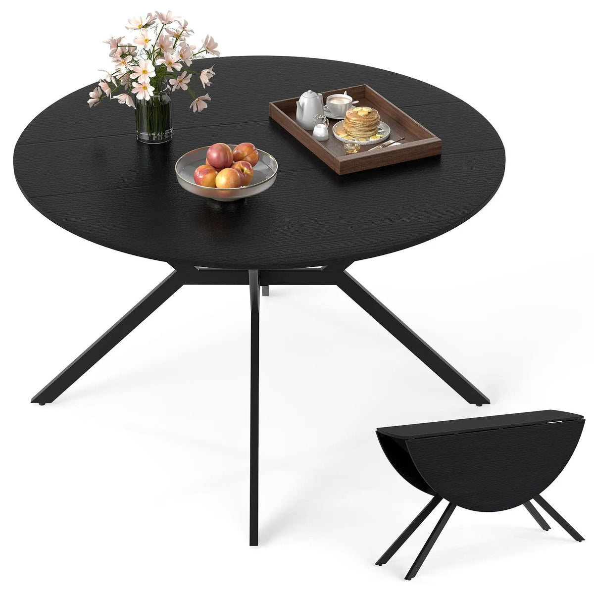 Folding Dining Table 47 Inch Extendable Round Kitchen Table with Drop Leaves, photo 9 of 24