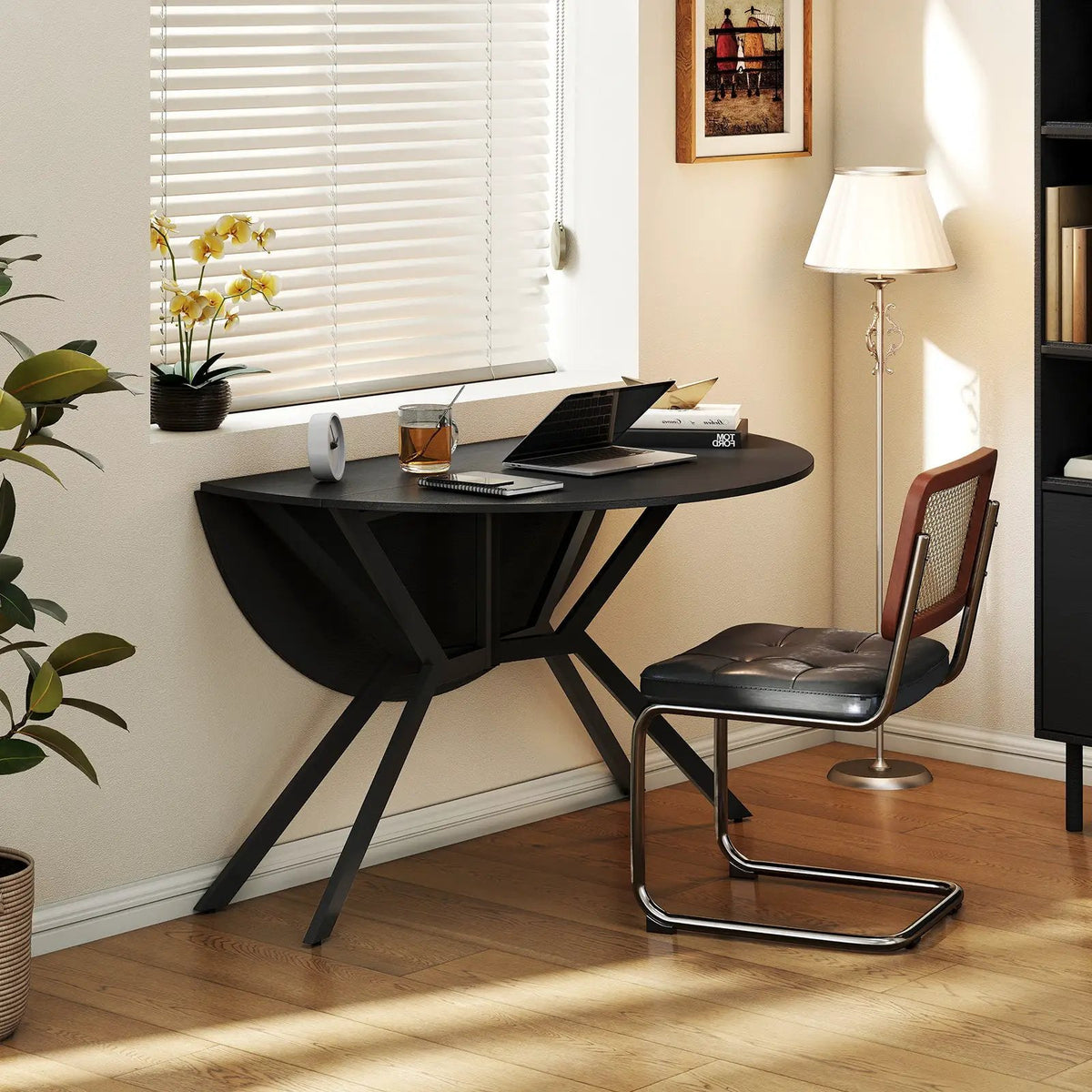 Folding Dining Table 47 Inch Extendable Round Kitchen Table with Drop Leaves, photo 6 of 24
