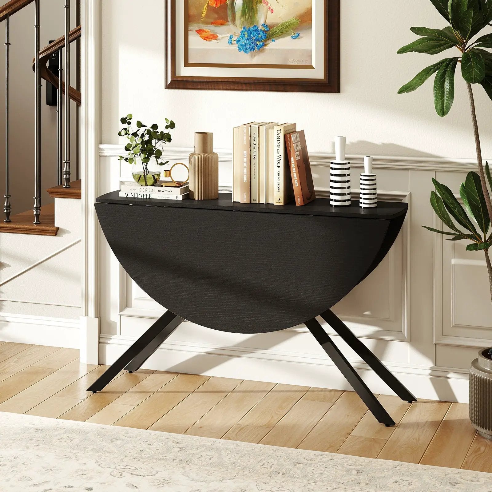 Folding Dining Table 47 Inch Extendable Round Kitchen Table with Drop Leaves by DirectDeals