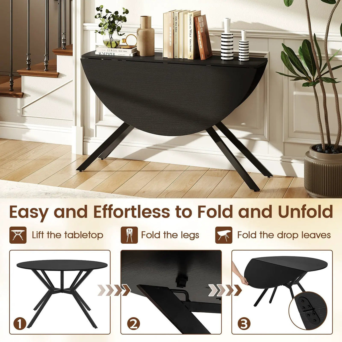 Folding Dining Table 47 Inch Extendable Round Kitchen Table with Drop Leaves, photo 22 of 24