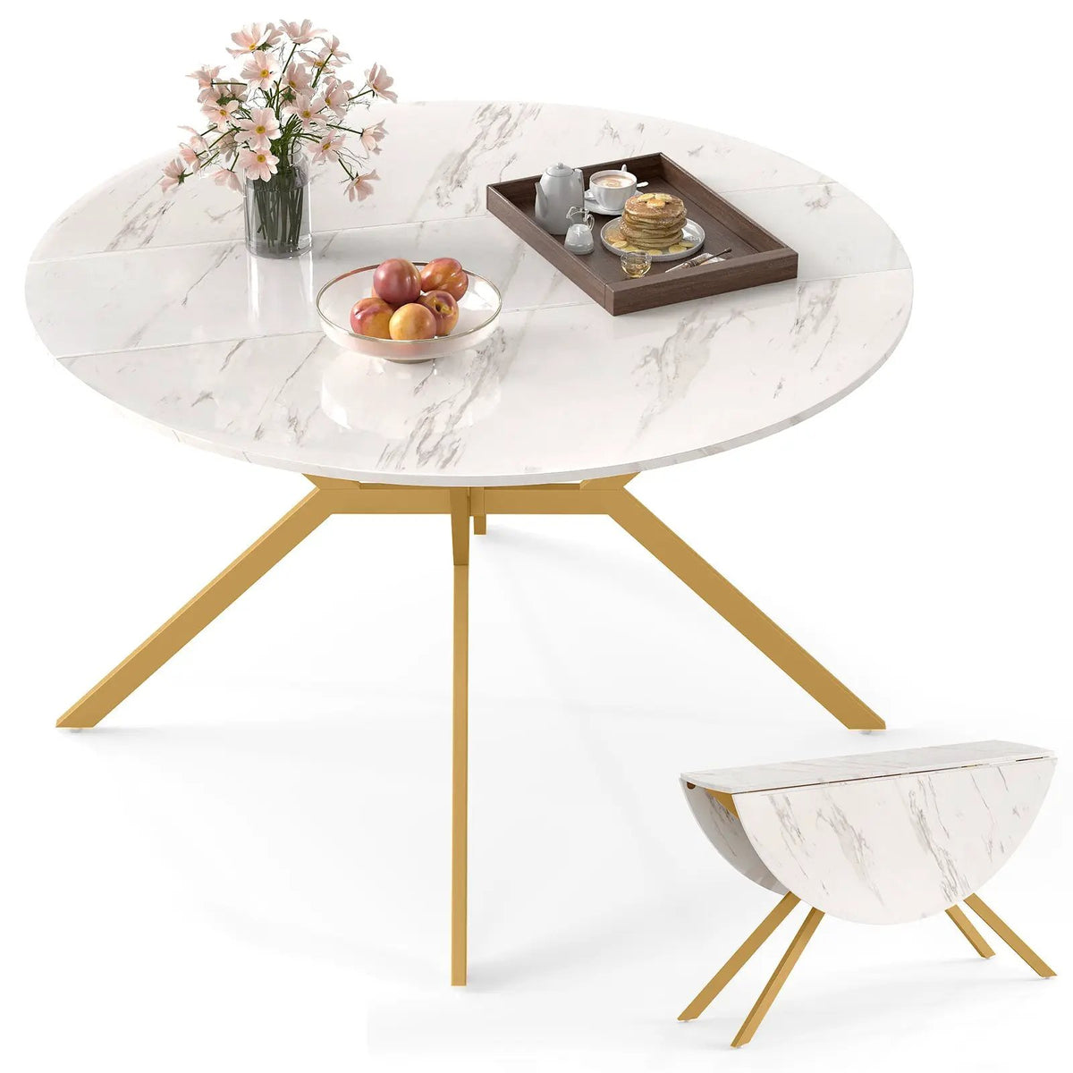 Folding Dining Table 47 Inch Extendable Round Kitchen Table with Drop Leaves, photo 8 of 24