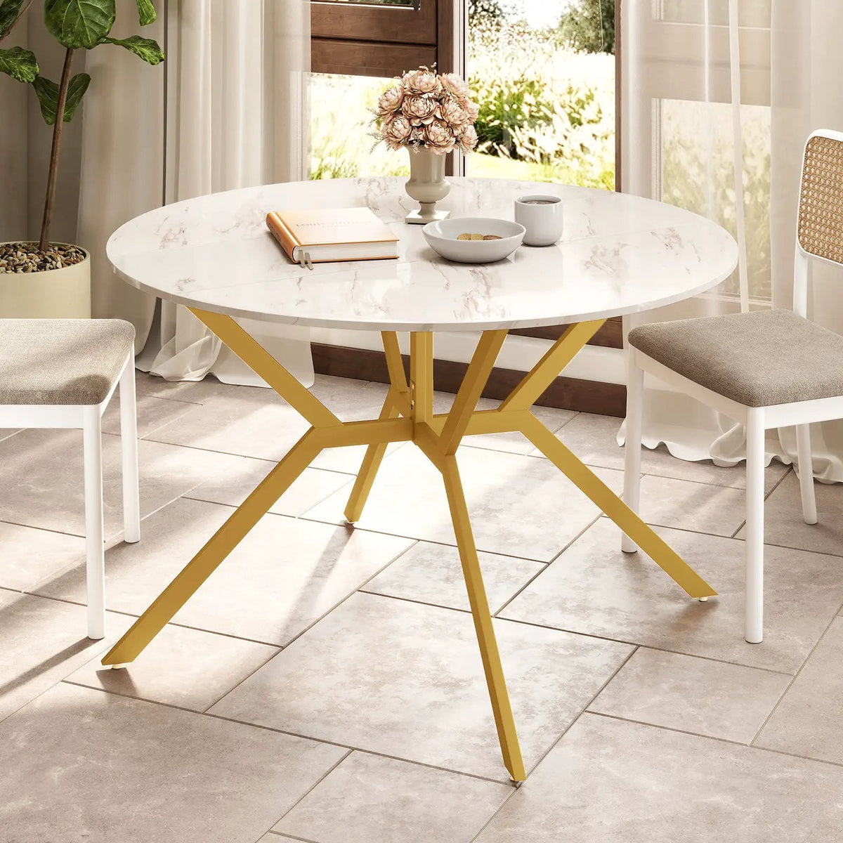 Folding Dining Table 47 Inch Extendable Round Kitchen Table with Drop Leaves, photo 3 of 24
