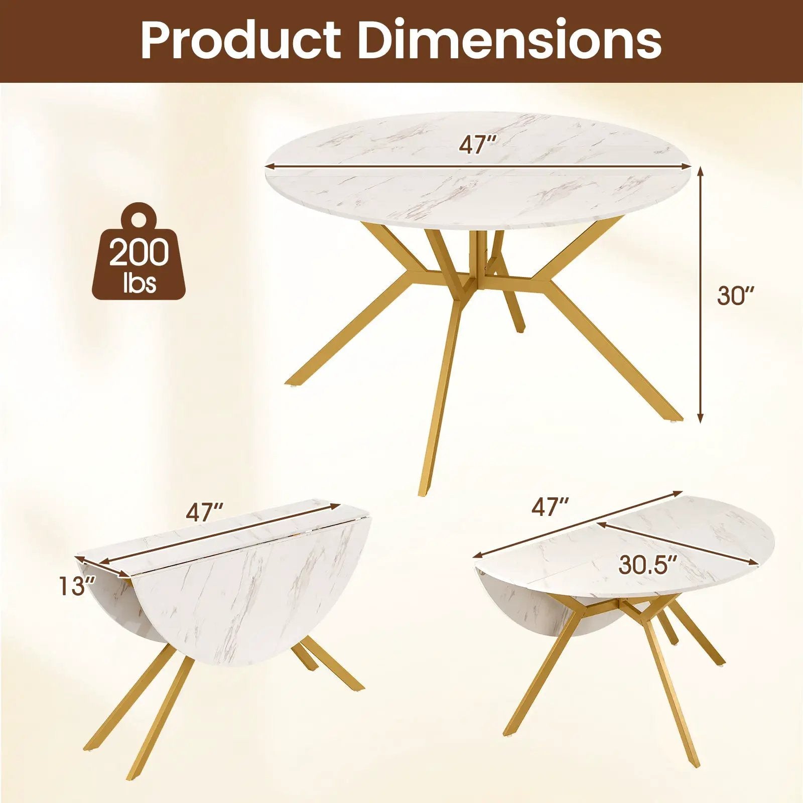 Folding Dining Table 47 Inch Extendable Round Kitchen Table with Drop Leaves by DirectDeals