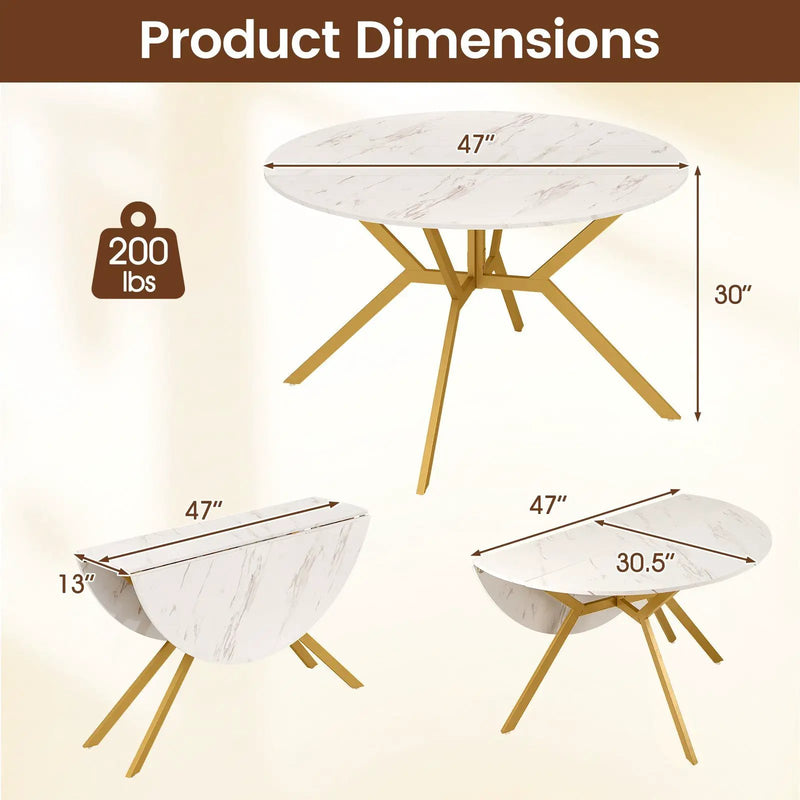 Folding Dining Table 47 Inch Extendable Round Kitchen Table with Drop Leaves by DirectDeals