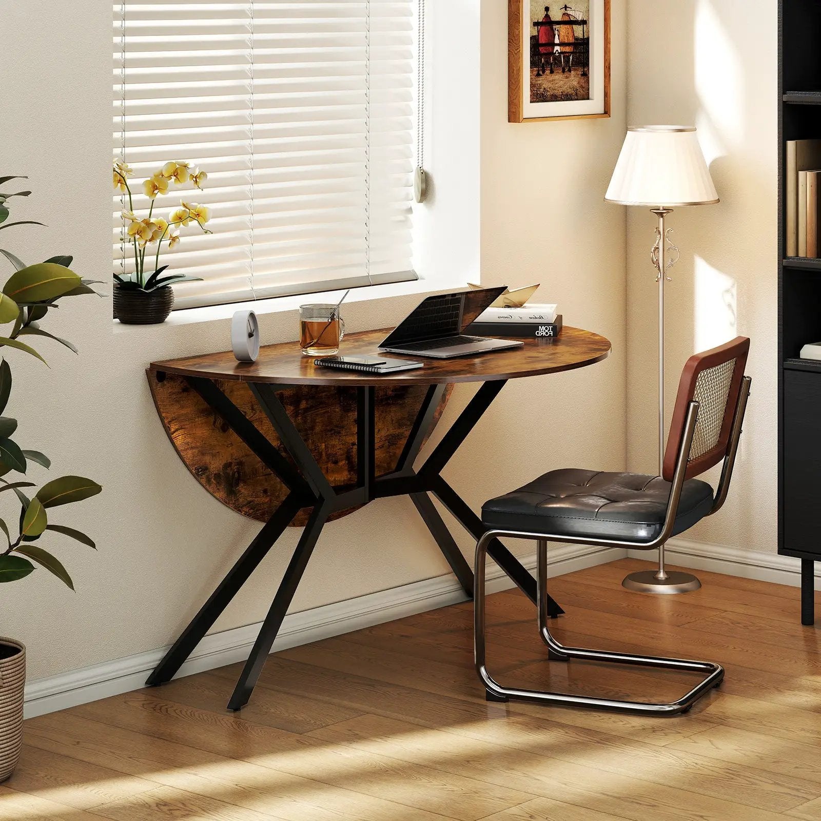Folding Dining Table 47 Inch Extendable Round Kitchen Table with Drop Leaves by DirectDeals