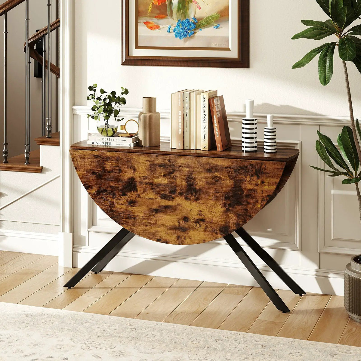 Folding Dining Table 47 Inch Extendable Round Kitchen Table with Drop Leaves, photo 15 of 24