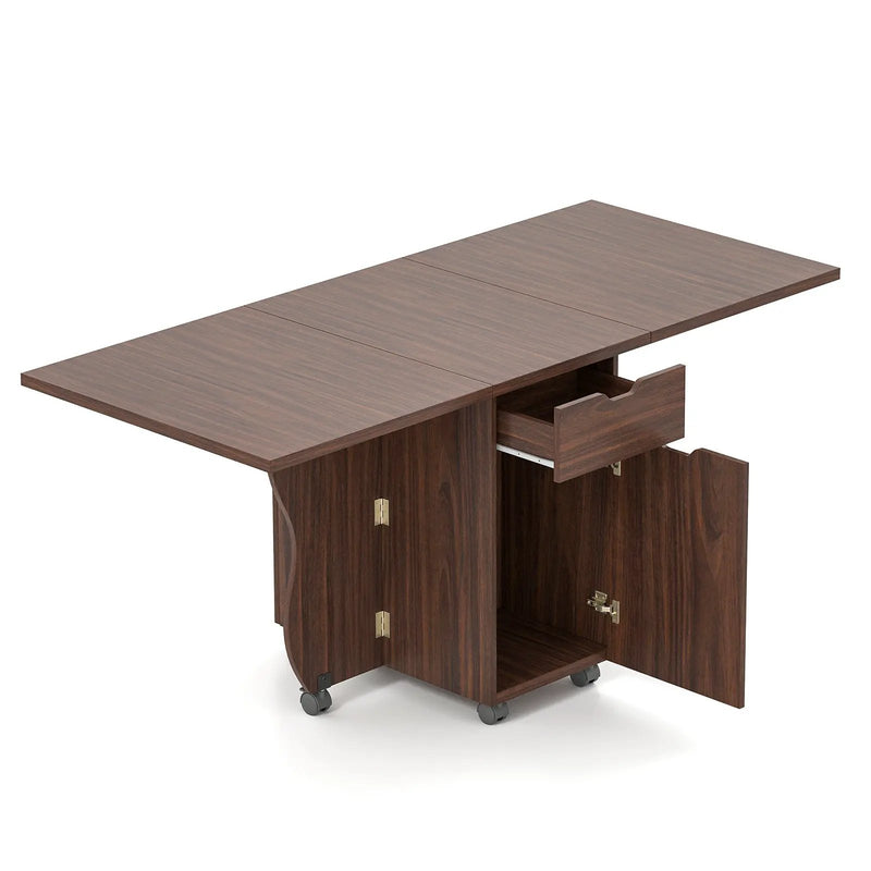 Folding Dining Table 3-in-1 Space-Saving Drop Leaf Kitchen Table with Lockable Wheels by DirectDeals