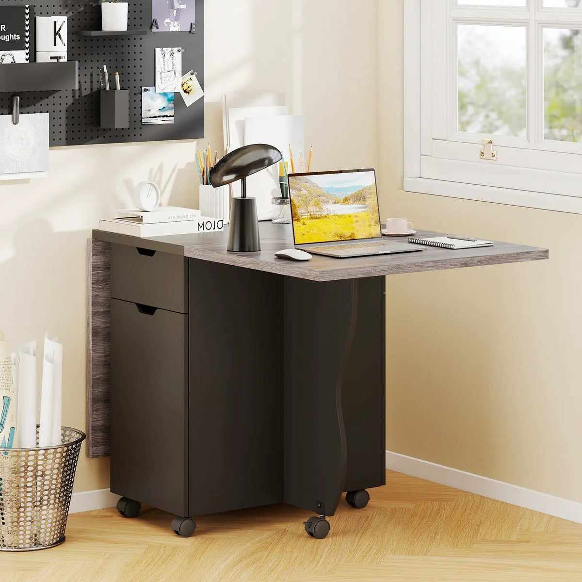Folding Dining Table 3-in-1 Space-Saving Drop Leaf Kitchen Table with Lockable Wheels, photo 4 of 24