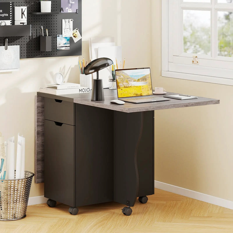 Folding Dining Table 3-in-1 Space-Saving Drop Leaf Kitchen Table with Lockable Wheels by DirectDeals