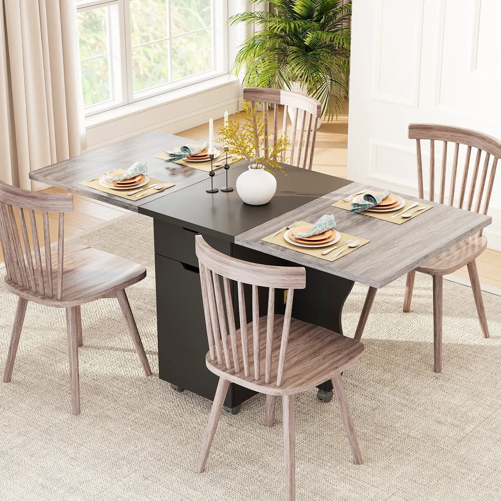 Folding Dining Table 3-in-1 Space-Saving Drop Leaf Kitchen Table with Lockable Wheels by DirectDeals
